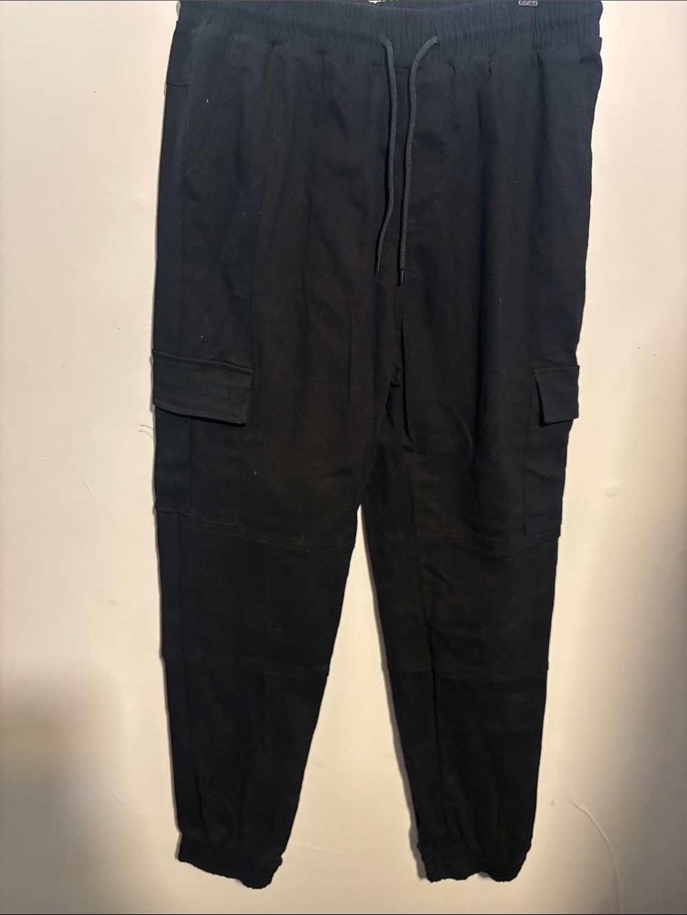 Men's Black Cargo Jogger Pants - Elastic Waist